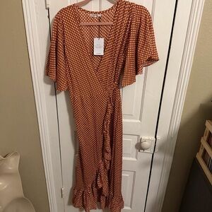 Aura The Label Polka Dot Wrap Dress Rust Brown Medium